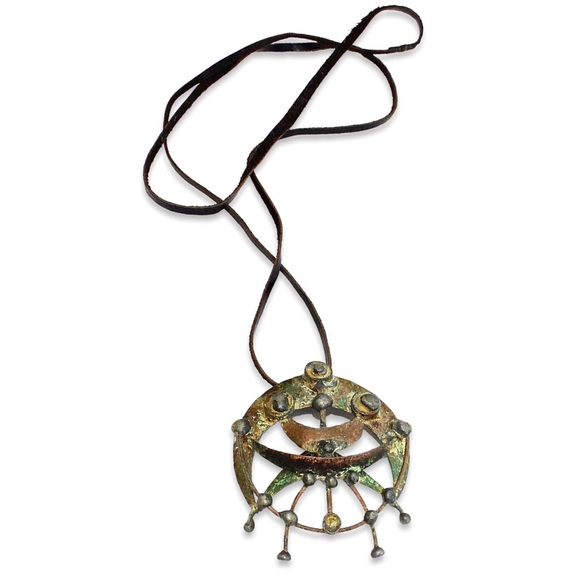 Vintage Brutalist Pendant Necklace Patinated Copper Large Abstract Molten Spore - Picture 3 of 8